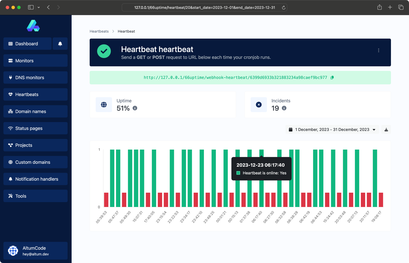Screenshot der Heartbeat-Monitor-Seite