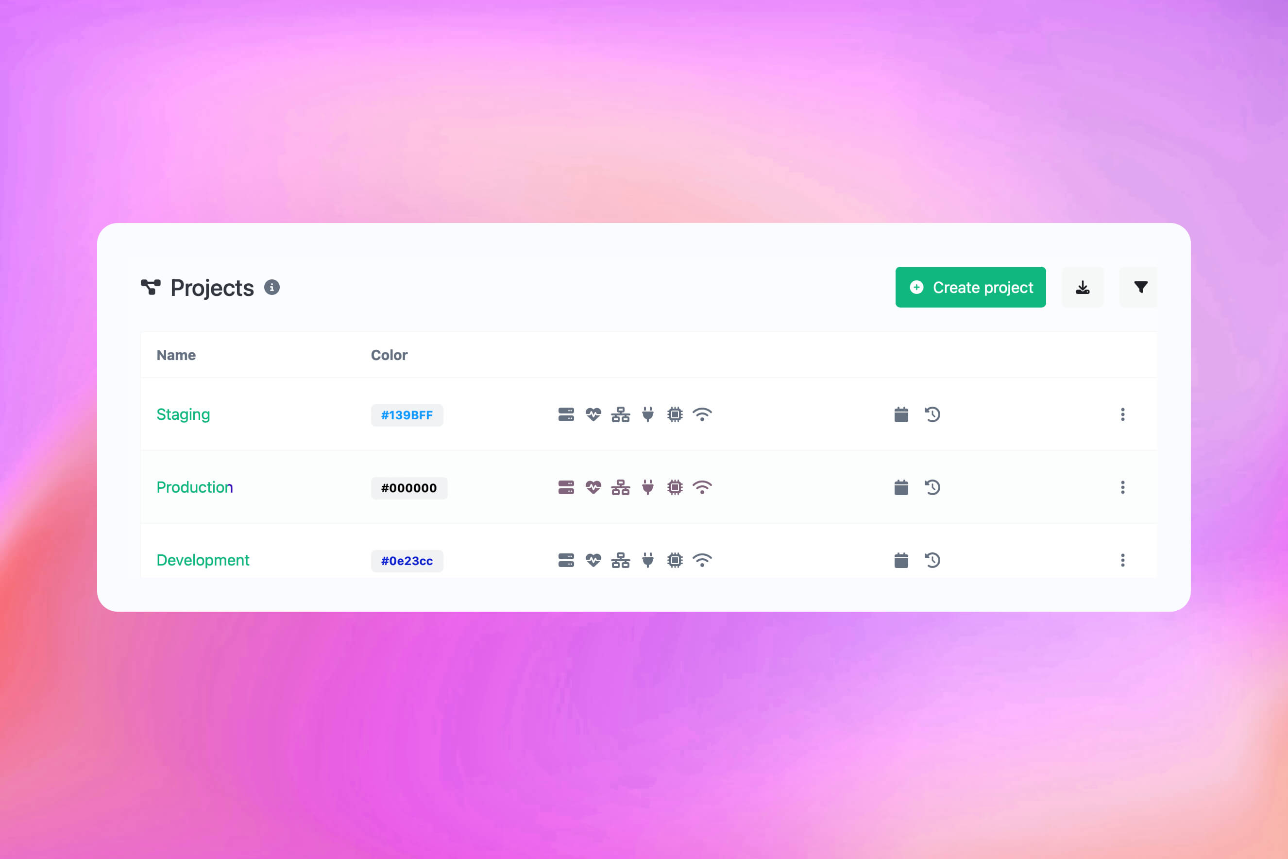 Screenshot der Projektübersicht